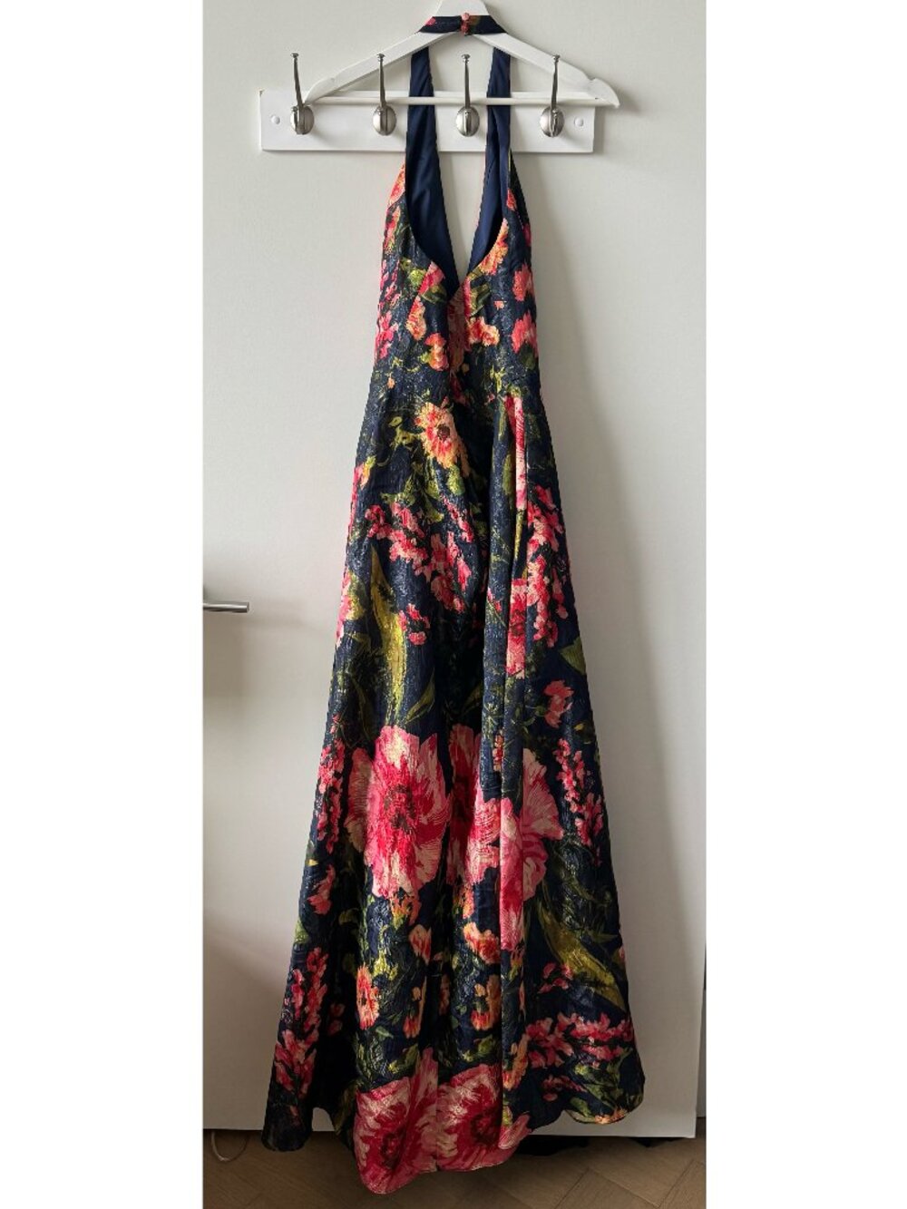 Floral Jacquard Plunging Halter Gown - Picture 4 of 6